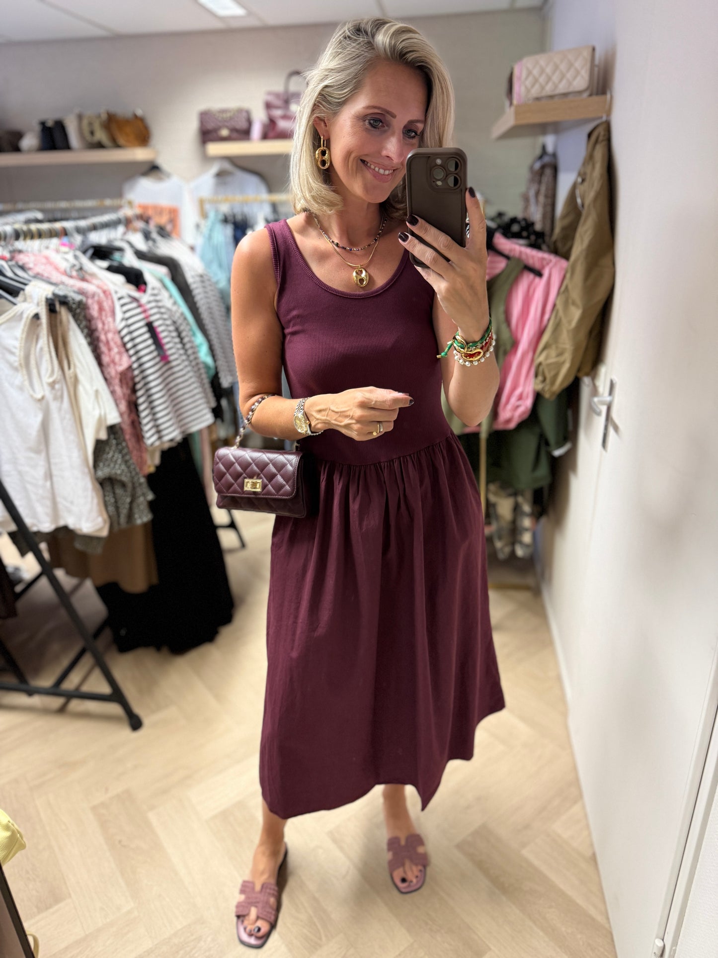 Jurk Katy Katoen Topdress Wijnrood