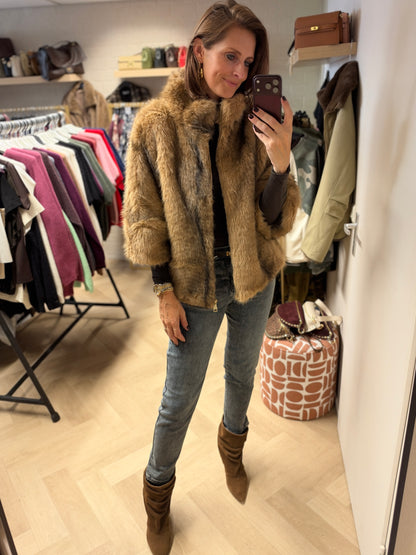 Jack Faux Fur Camel Driekwart Mouw