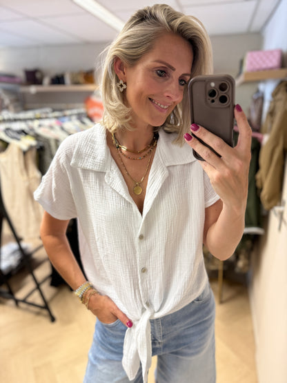 Blouse Mousseline Knoop Wit