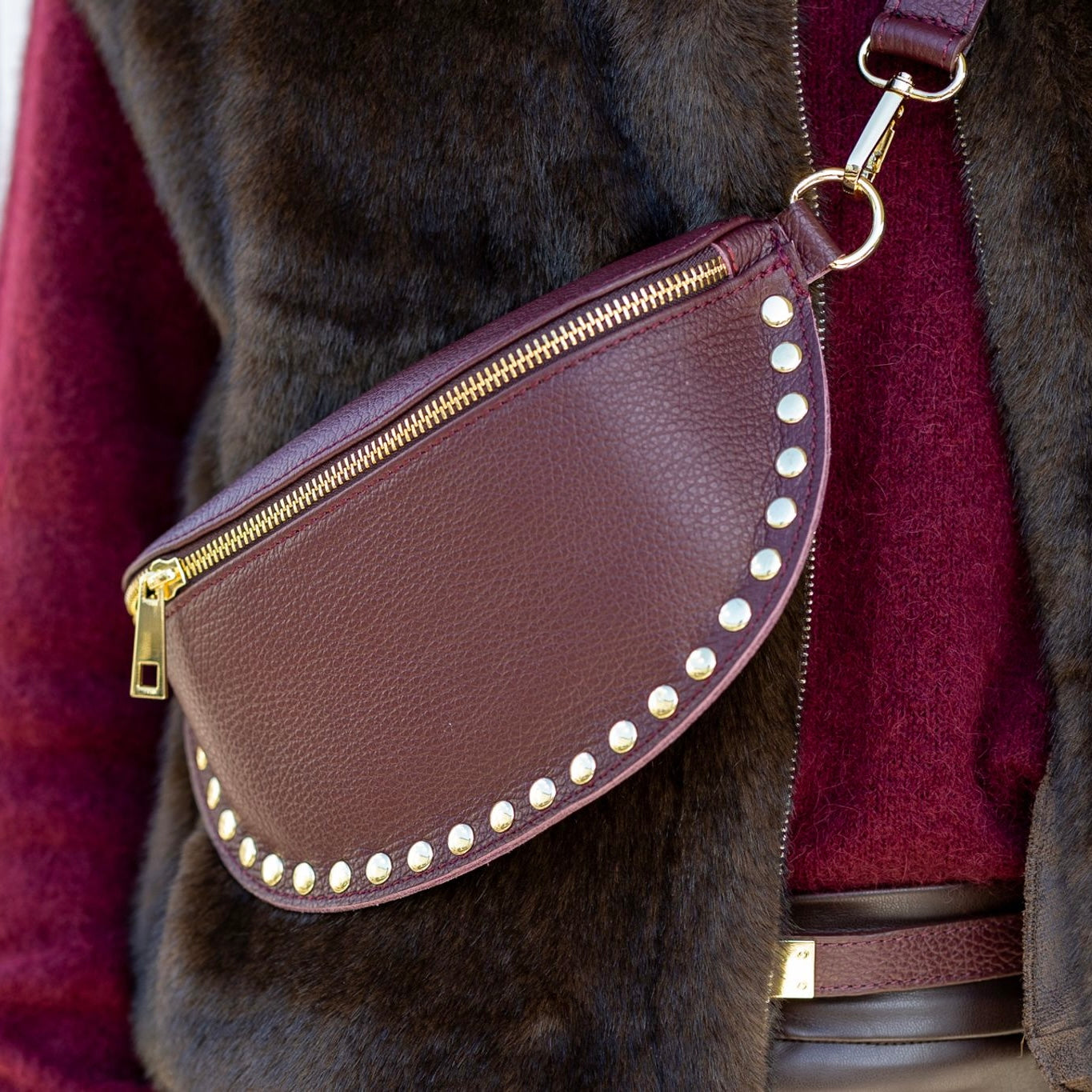 Tas Debby Classic Grain Studs Burgundy
