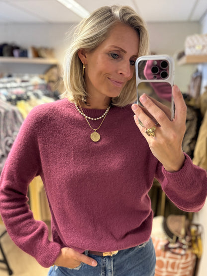 Trui Claudia Alpaca Lange Mouw Donkermauve