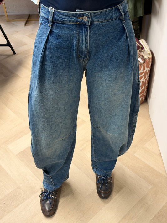 Jeans Laulia Barrel Epaulletten Medium Blue