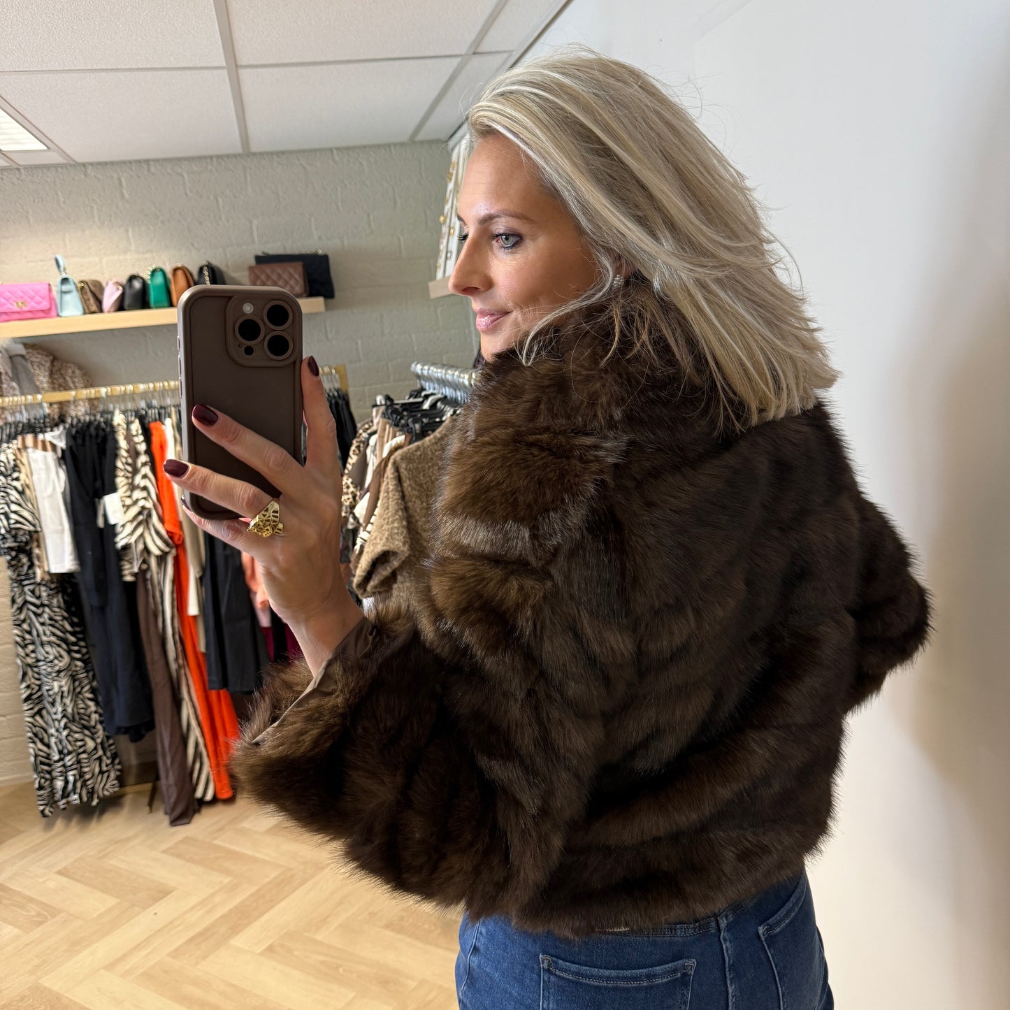 Jas Jill Stroken Faux Fur Bruin