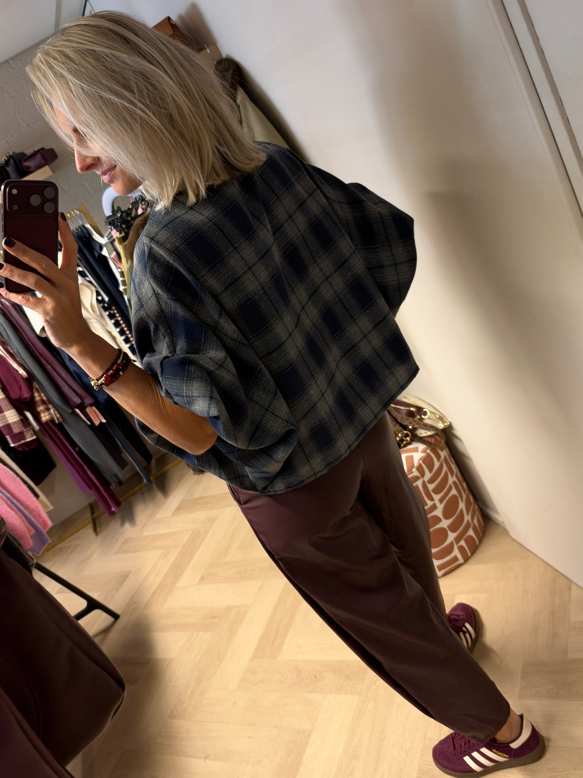 Blouse Mila Ruit Ballonmouwen Blauw