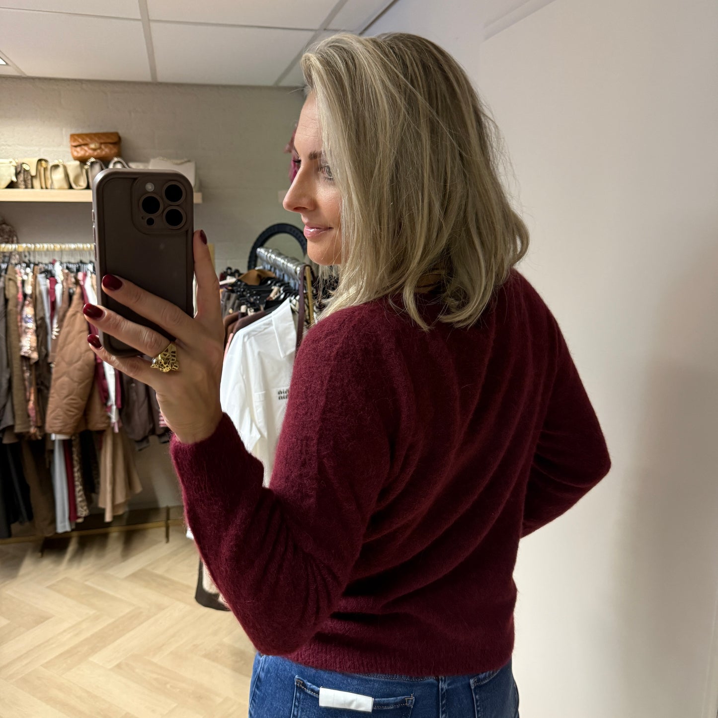 Trui Claudia V-Hals Alpaca Lange Mouw Bordeaux