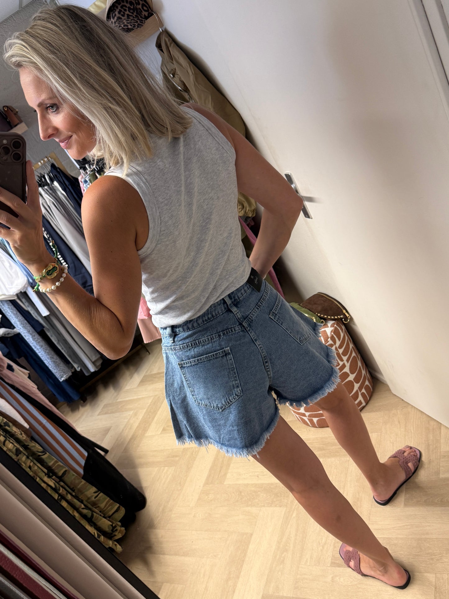Jeans Short Flared Fringe Blue Denim