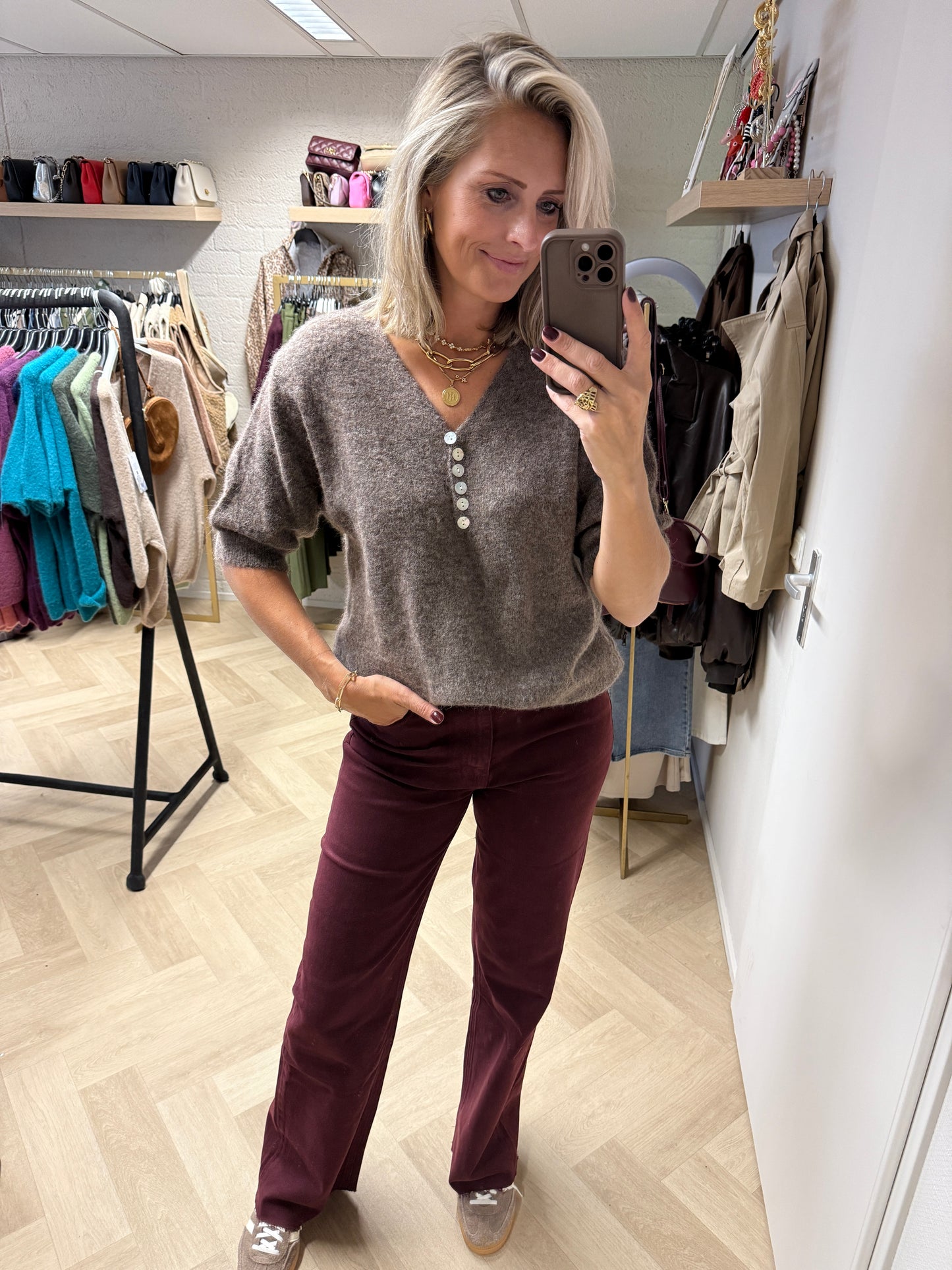 Trui Lima V-Hals Korte Mouw Choco