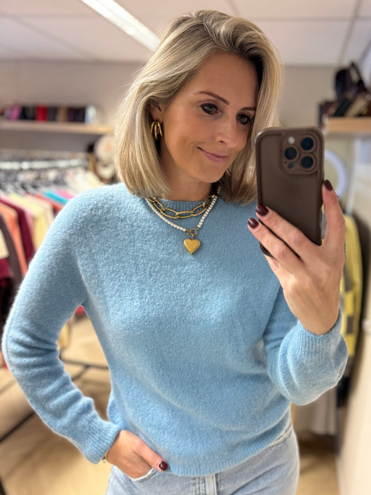 Trui Claudia Alpaca Lange Mouw Lichtblauw