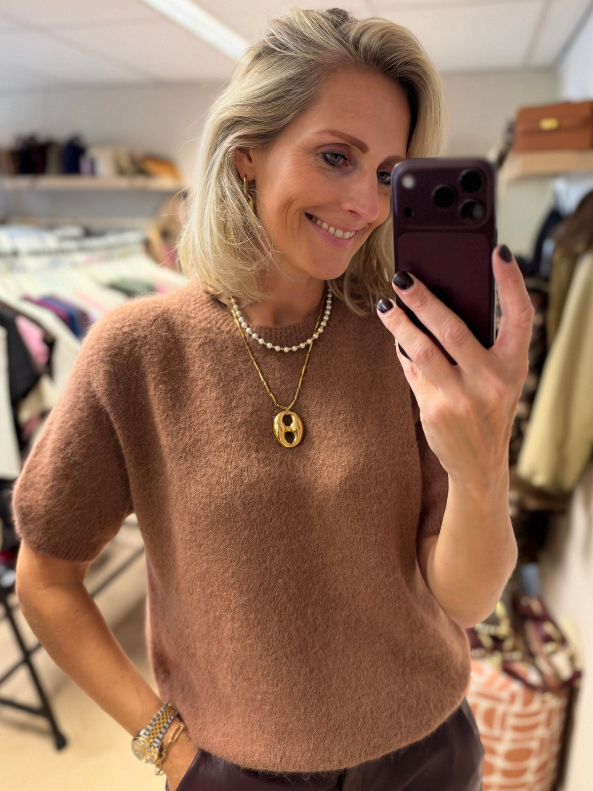 Trui Claudia Korte Mouw Alpaca Camel