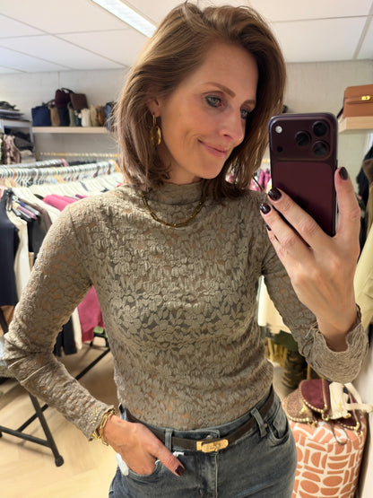 Lace Shirt Lange Mouw Taupe