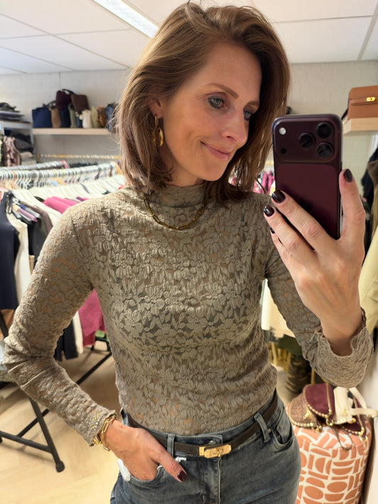 Lace Shirt Lange Mouw Taupe