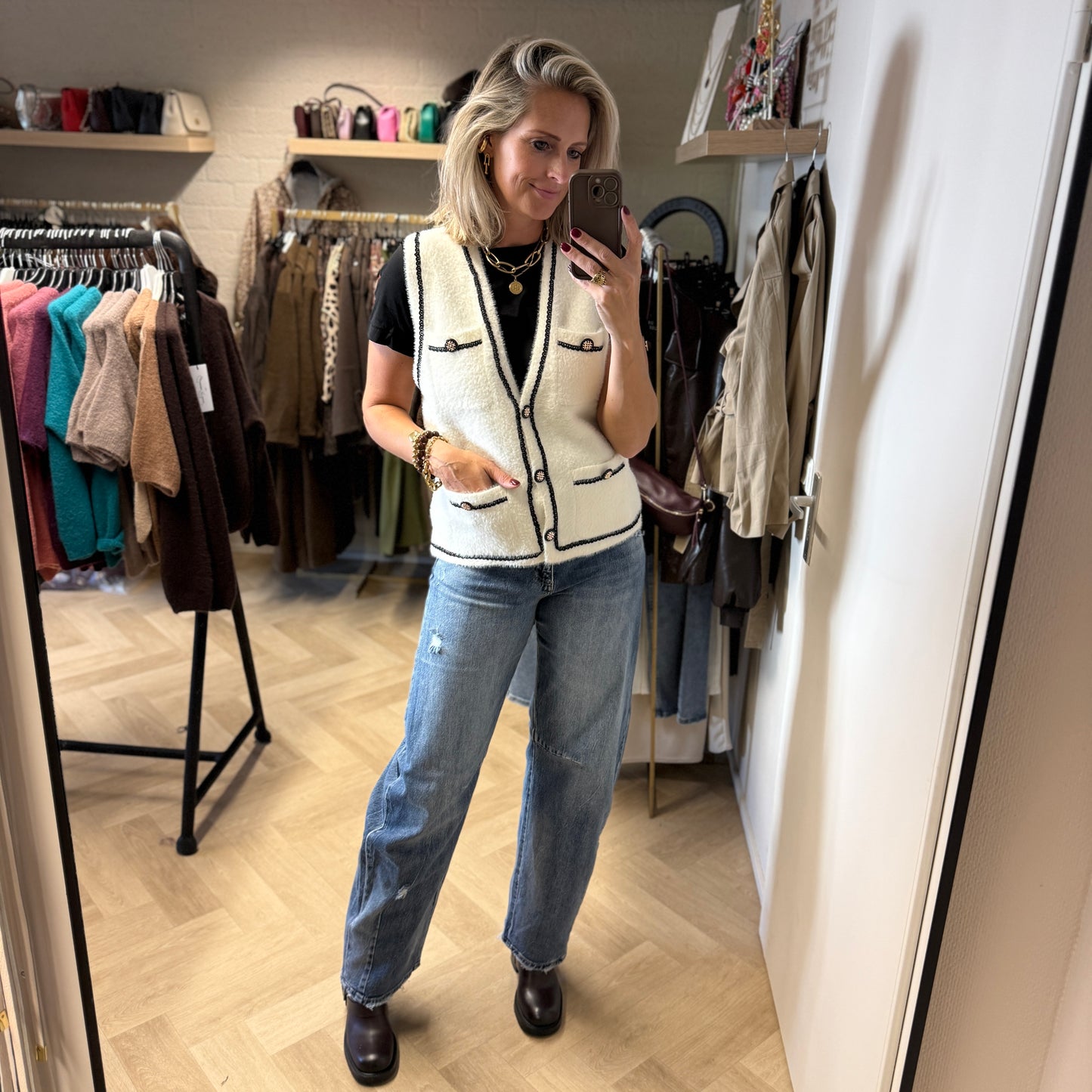 Vest Linda Viscose Wit Zwart