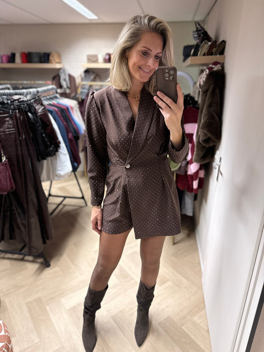 Jumpsuit Overslag Strass Bruin