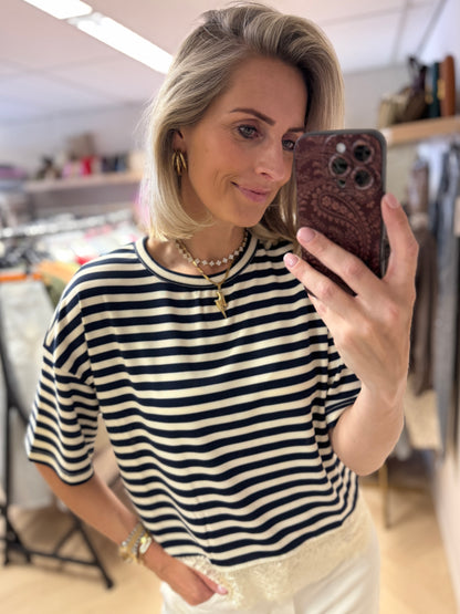 Shirt Kylia Streep Kant Navy Ecru