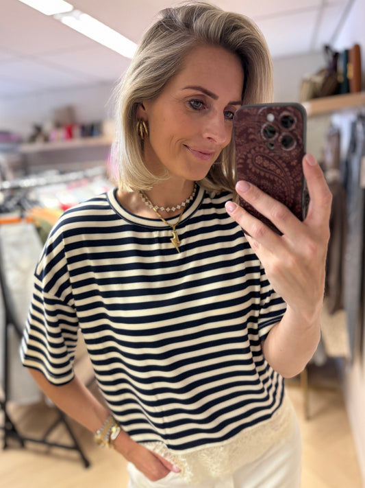 Shirt Kylia Streep Kant Navy Ecru