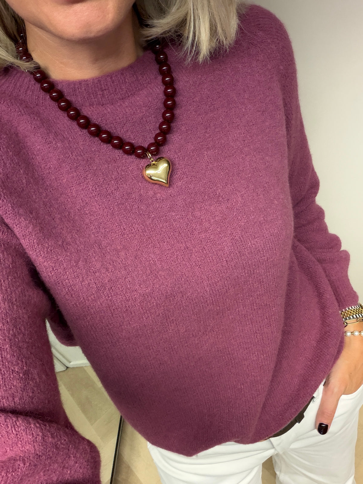 Ketting Nola Burgundy Kralen Hart