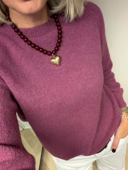 Ketting Nola Burgundy Kralen Hart